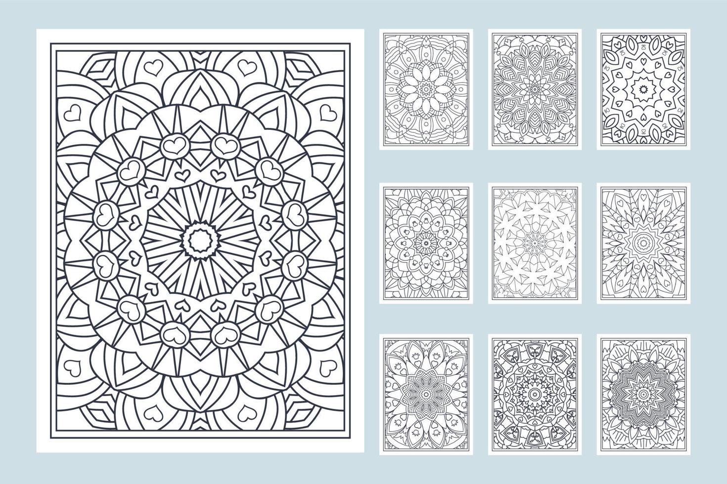 Decoration mandala flower line art vector. Mandala coloring page pattern bundle. Mandala pattern set. Kids coloring page. Mandala coloring page interior collection. vector