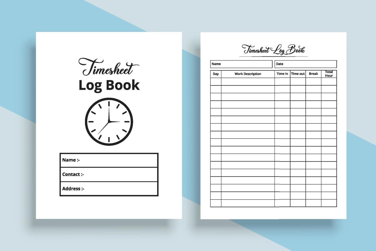 Timesheet log book interior. Business schedule management notebook template. Notebook interior. Office employee timesheet management journal interior. Time schedule journal template. vector