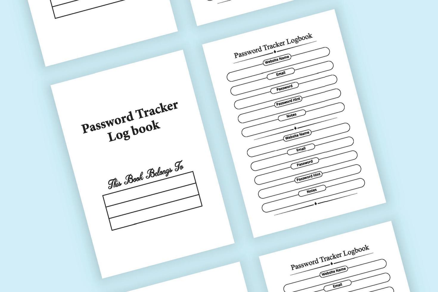 Password tracker logbook interior. Password tracker notebook template. Website information tracker journal. Password notebook interior. Log book interior. vector