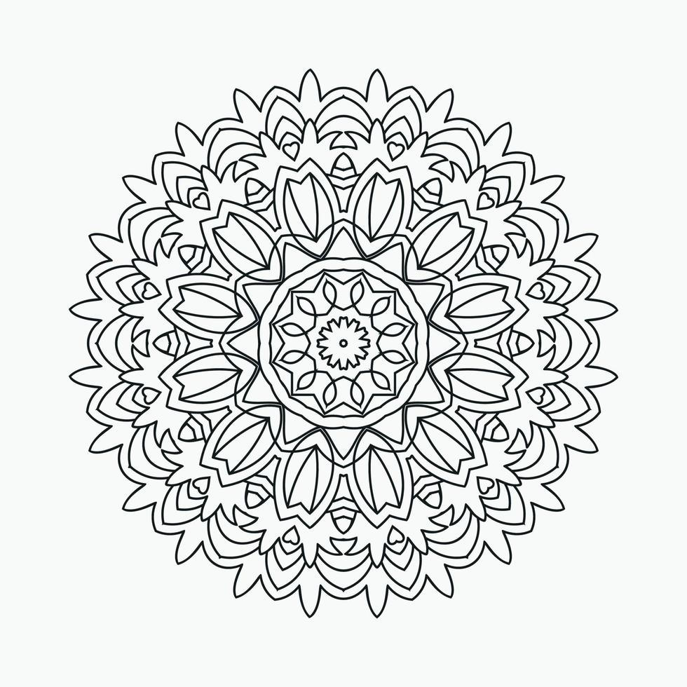 vector de patrón de mandala de página para colorear. arte de línea de mandala de flores. adorno decorativo de mandala para colorear páginas. Arte de línea de adorno de mandala en blanco y negro. elemento de decoración de estilo indio.