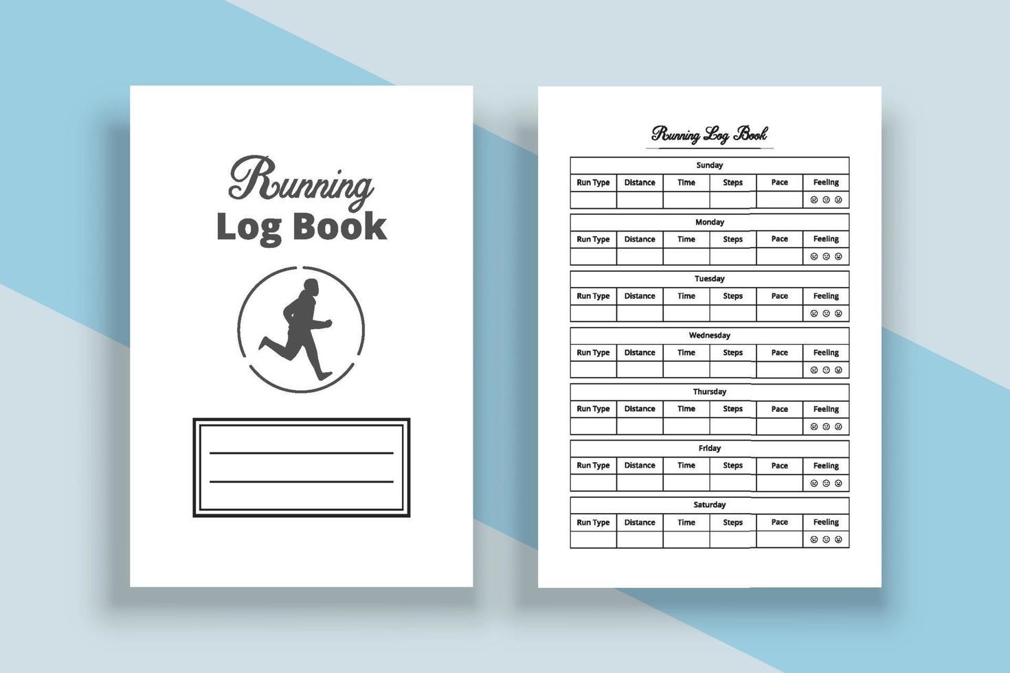 Running log book interior. Weekly exercise tracker journal template. Notebook interior. Weekly running log book template. Running notebook. Exercise planner template. vector