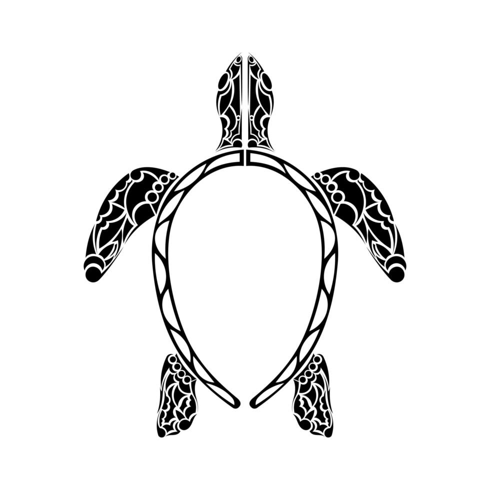 Polynesian style turtle tattoo. Black and white turtle tattoo. Maori tribal patterns. Isolated. Vector illustration.