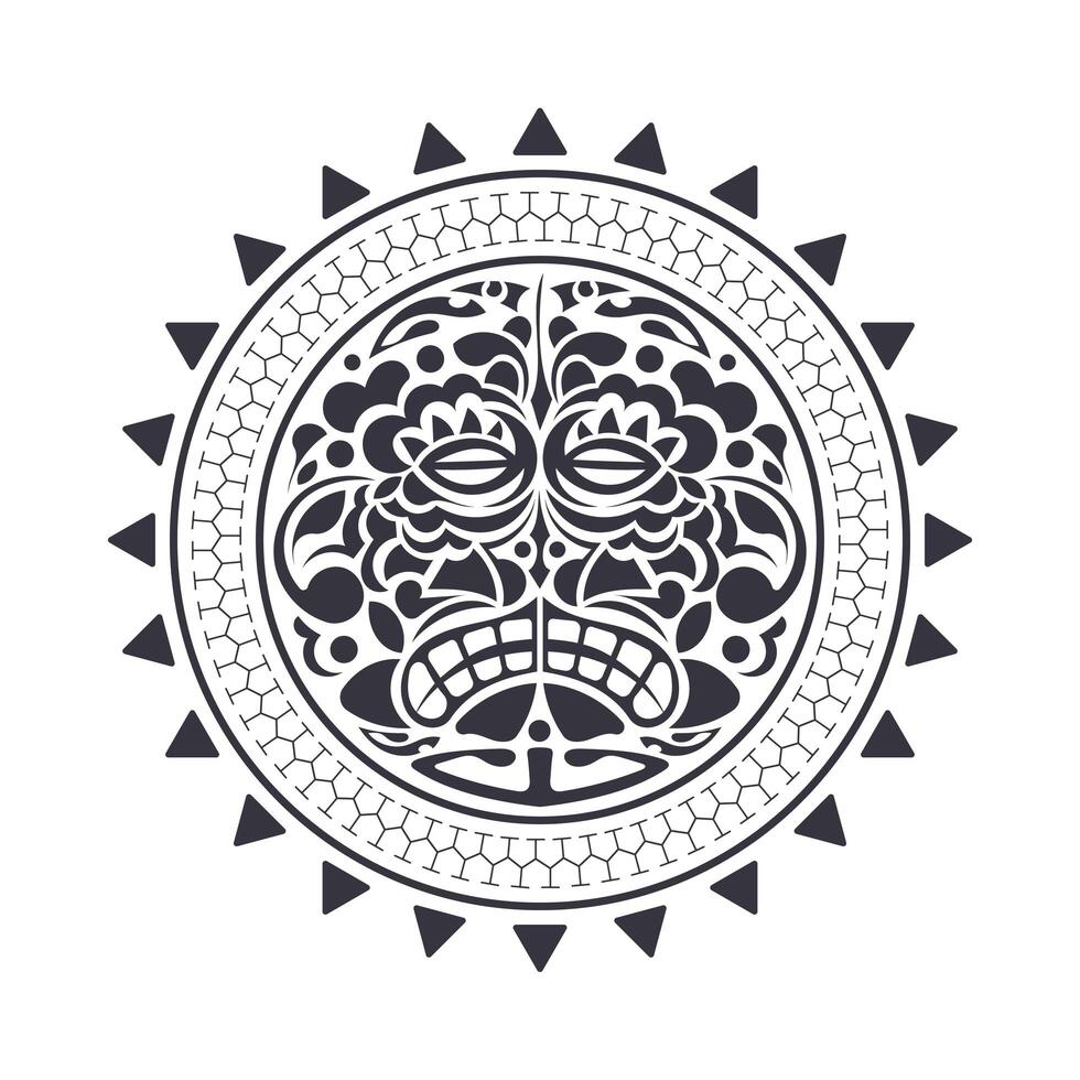 Polynesian tattoo design mask. Frightening masks in the Polynesian native ornament. Isolated vector illustration