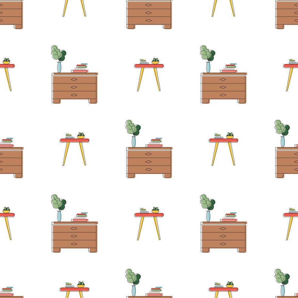 Seamless pattern with dumbbells and chests of drawers. Thin Line art. For backgrounds, websites, textiles, postcards and books. Vector illustration.