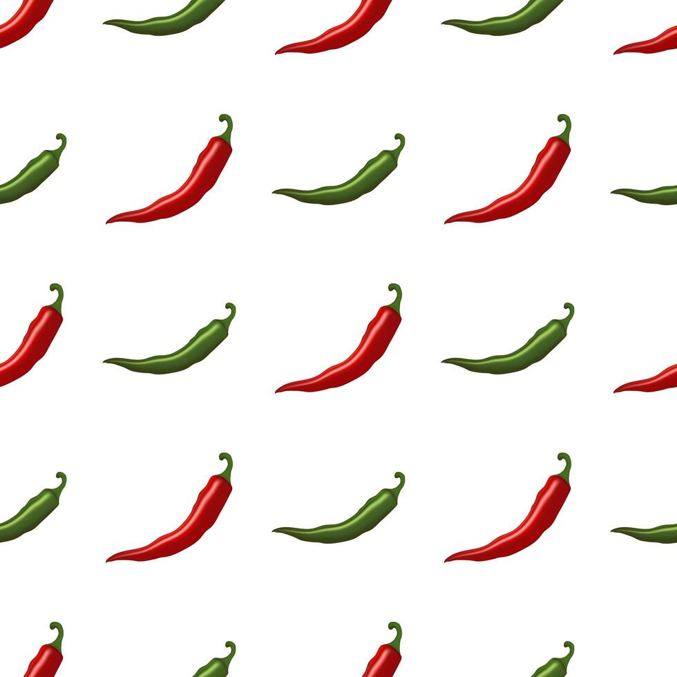 Pattern with hot red and green peppers. For cafes, restaurants and menus, fabrics and scrapbooking, farms and markets, packaging and decor. Vector illustration isolated on white background.