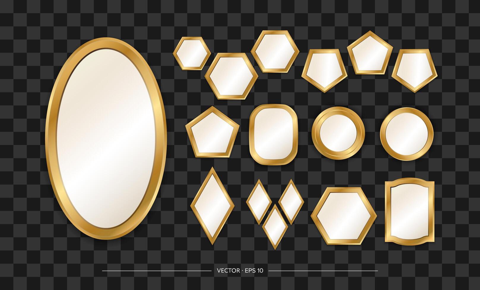 Golden mirror set on transparent background vector