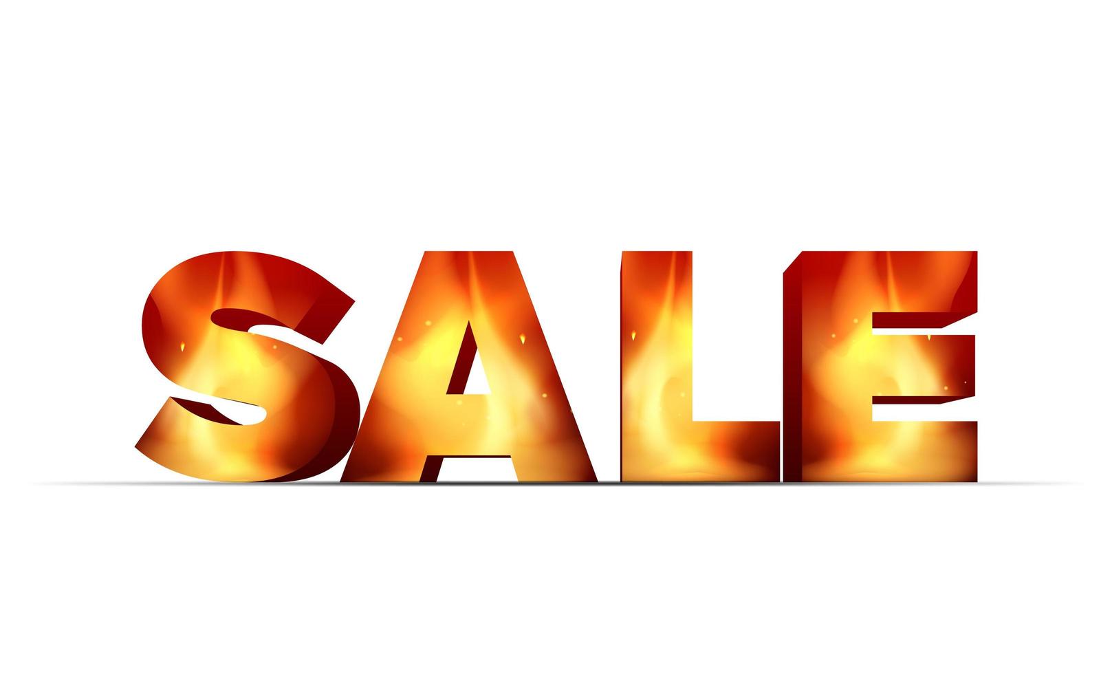 Volumetric red lettering SALE with fire inside. Isolated on white background. Vector