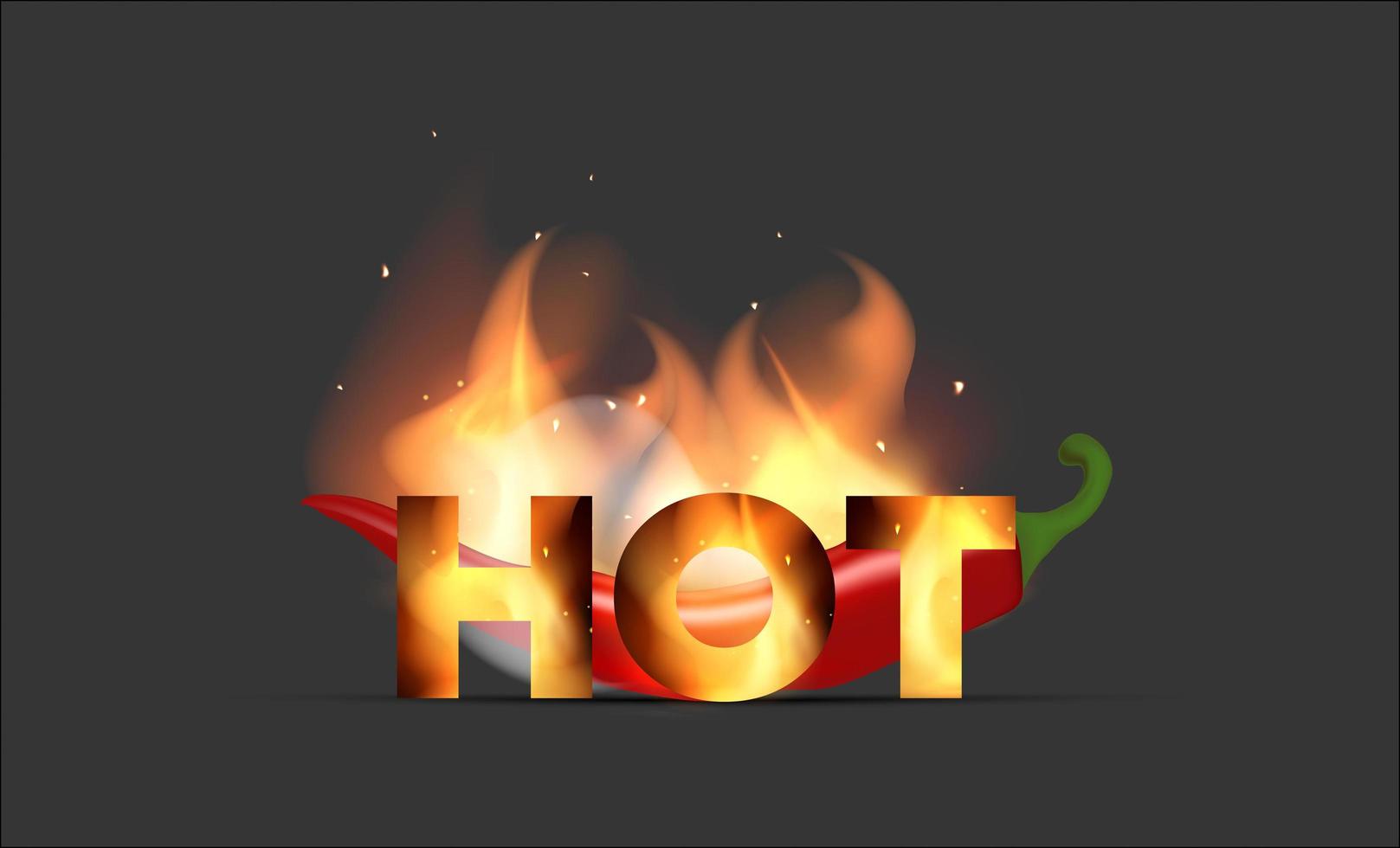 Inscription Hot in fire and smoke. Red chili peppers. Concept for promotions, discounts and sales. Transparent, realistic style. Vector illustration.
