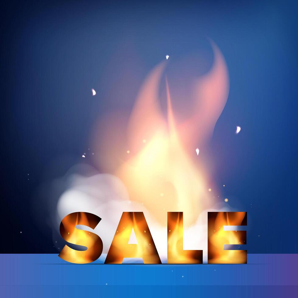 Sale blue banner. SALE lettering with fire inside. Vector for the design of advertising banners.