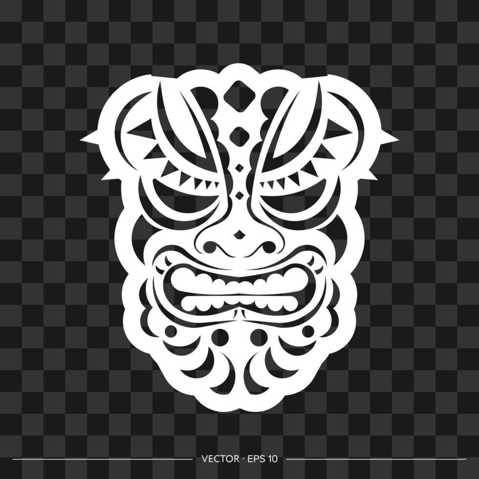 Totem in the shape of a face made of patterns. The contour of the face or mask of a warrior. Polynesian, Hawaiian or Maori patterns. For T-shirts and prints. vector