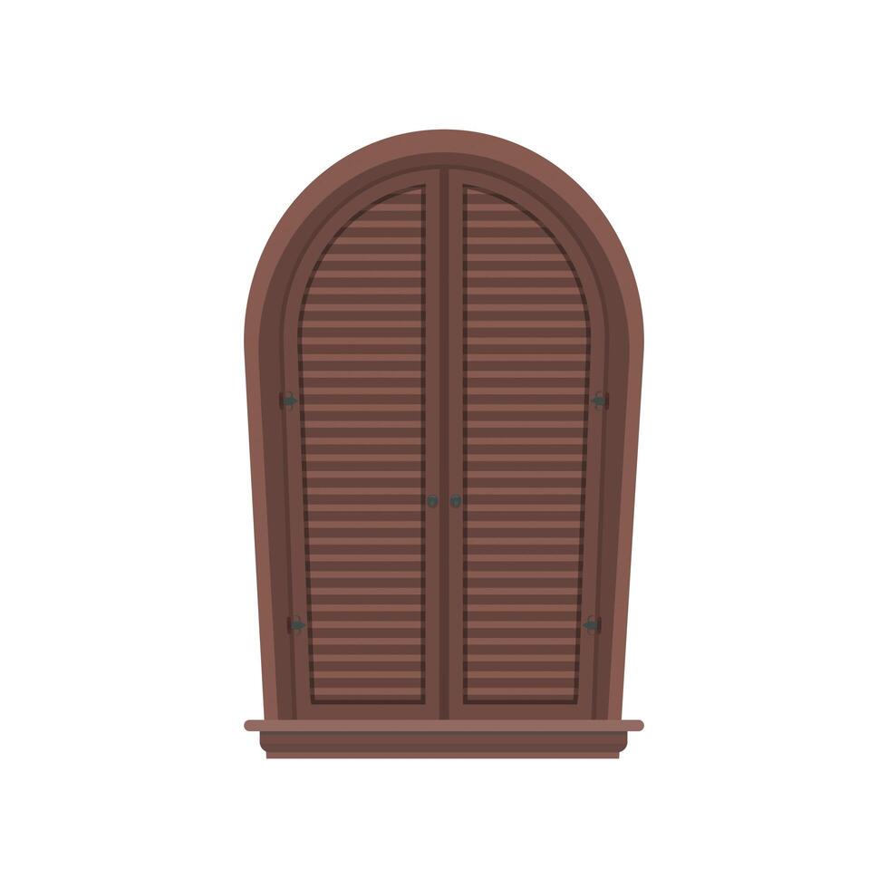 Closed wooden semicircular window. Window in a flat style. Isolated. Vector illustration.