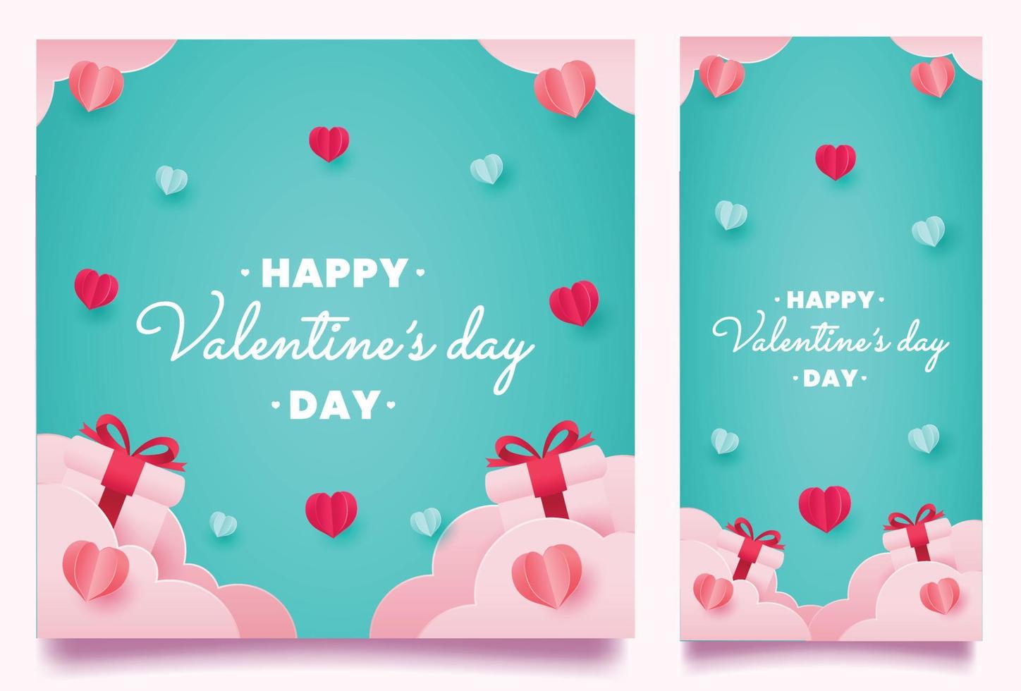 Happy valentines day banner and background with romantic valentine decorations bundle vector