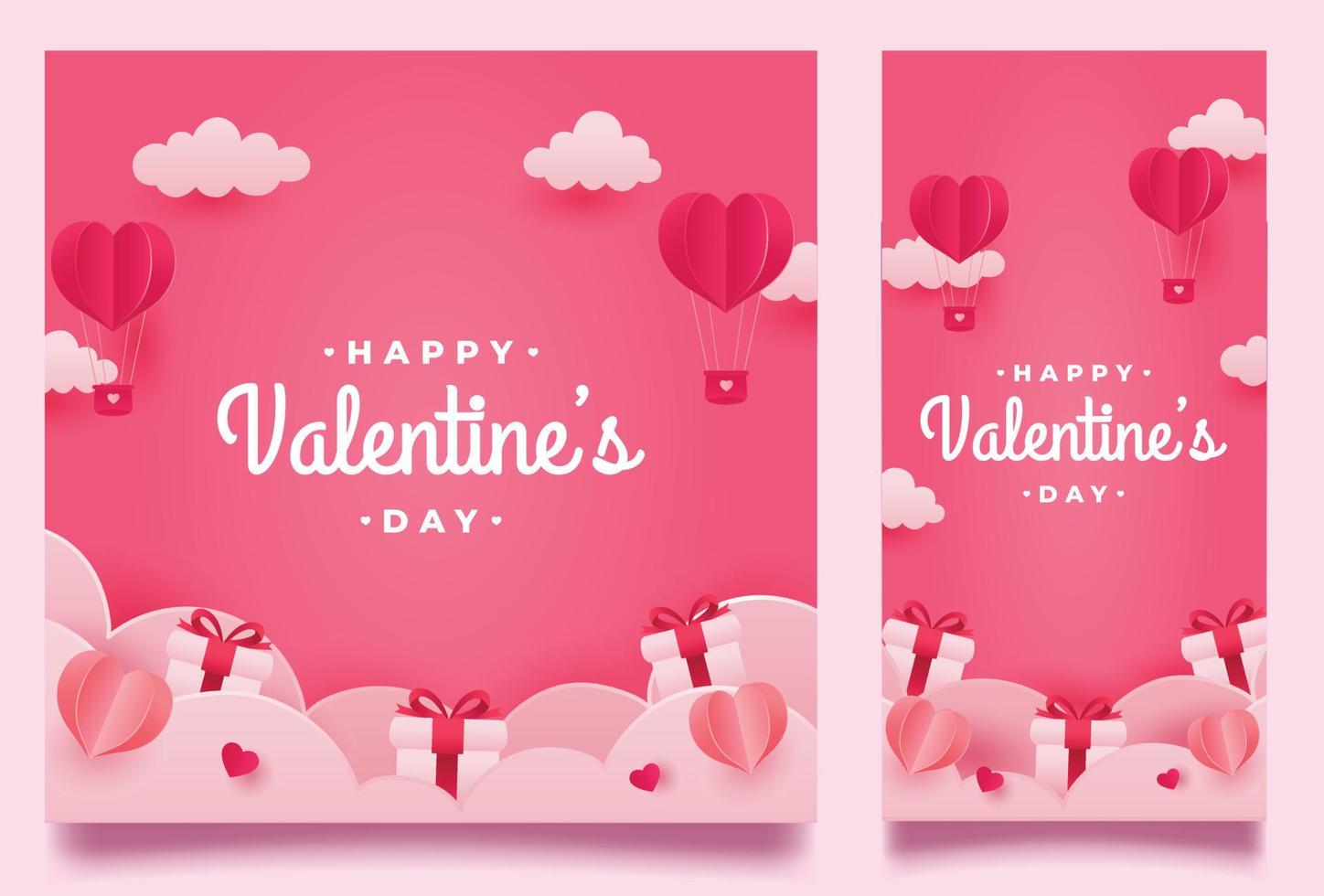 Happy valentines day banner and background with romantic valentine decorations bundle vector