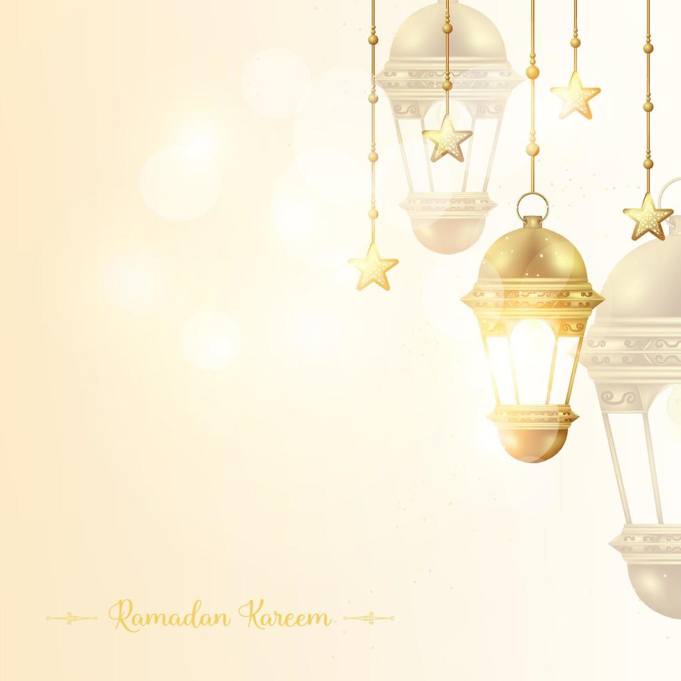 fondo de ramadan kareem con linterna de lámpara dorada vector