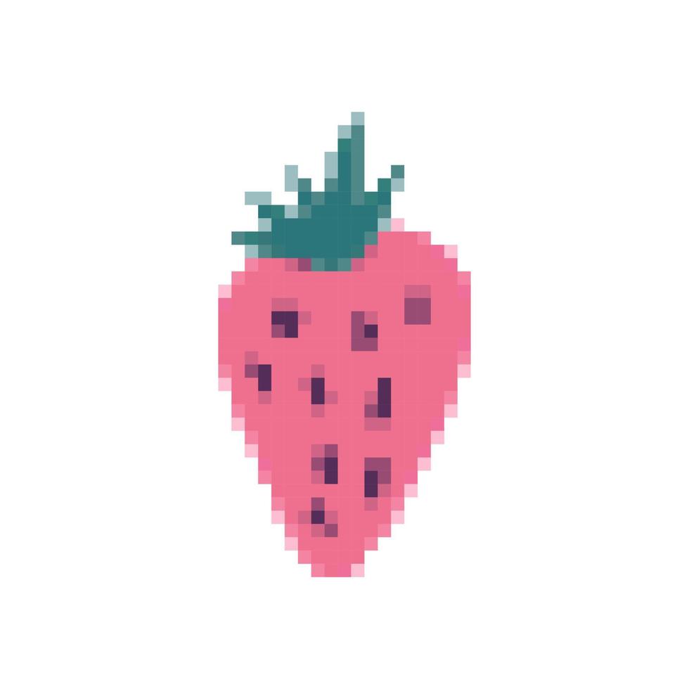 Strawberry icon in pixel art style. Fruit symbol. Retro 8 bit sign. vector
