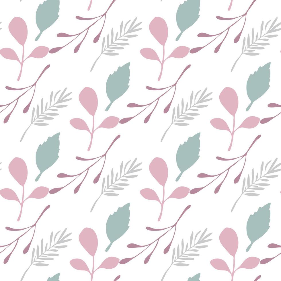 Pink leaves and branches vector seamless pattern on white background.