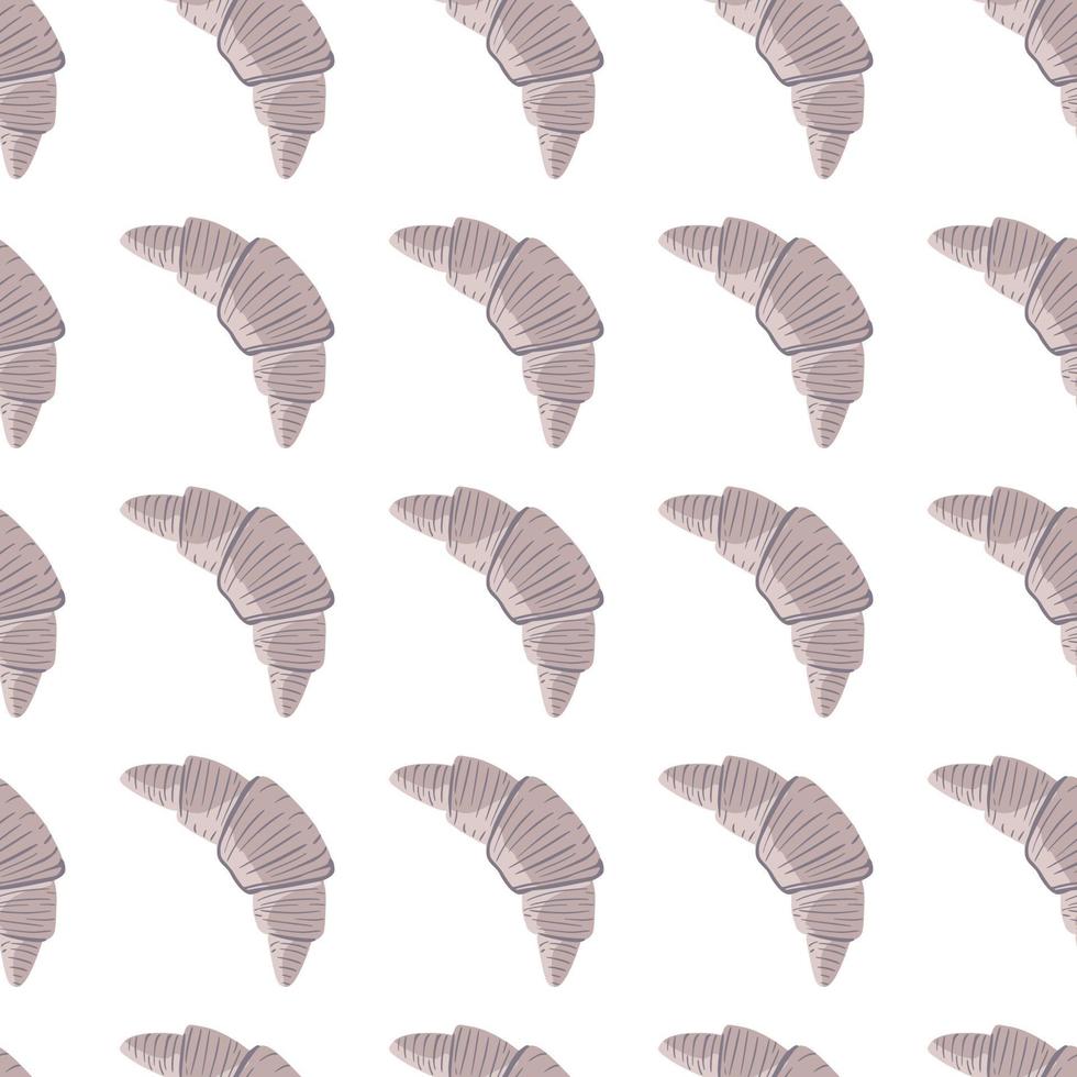 Isolated croissants seamless france pattern. Morning breakfast light purple tasty elements on white background. vector