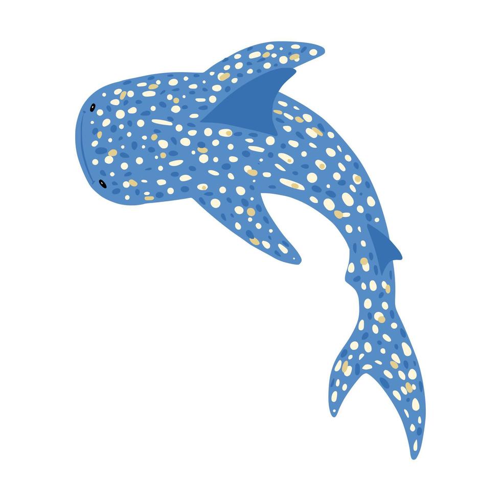 Set whale shark in dot on white background. Cartoon cute fishes in style doodle. vector