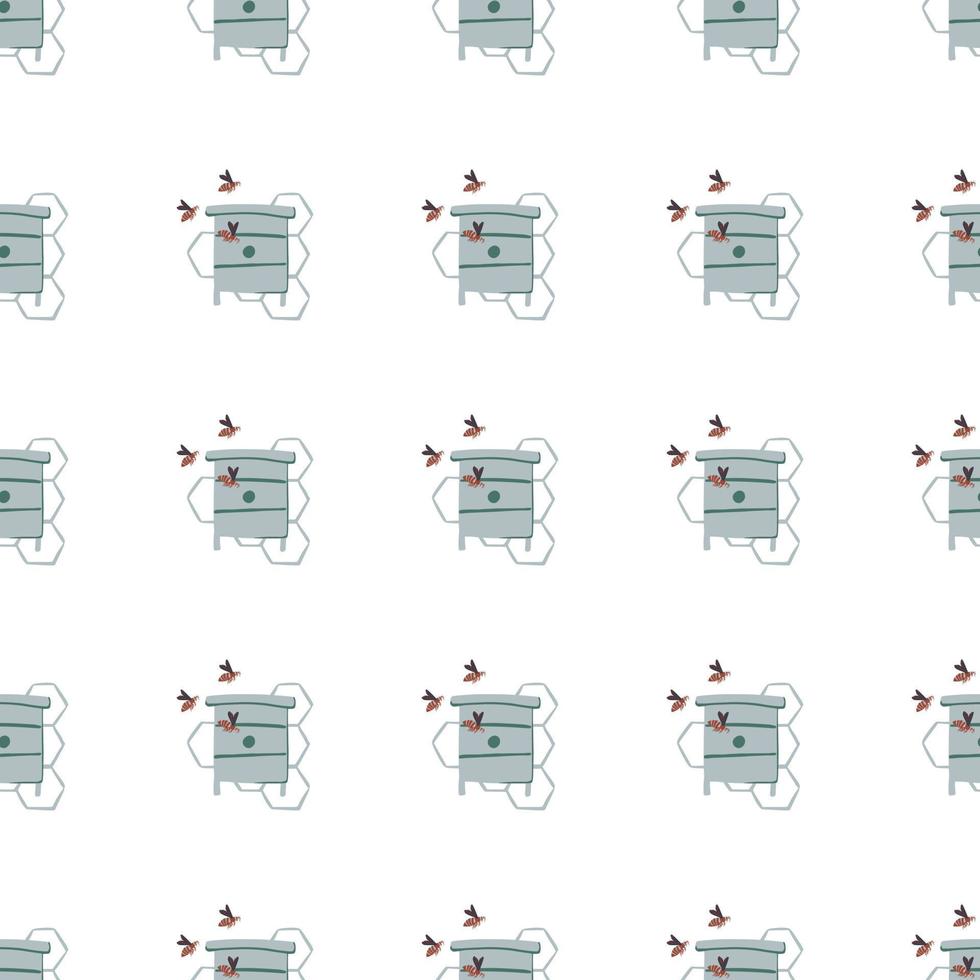 Isolated little beehives seamless pattern. Blue soft colored ornament on white background. vector