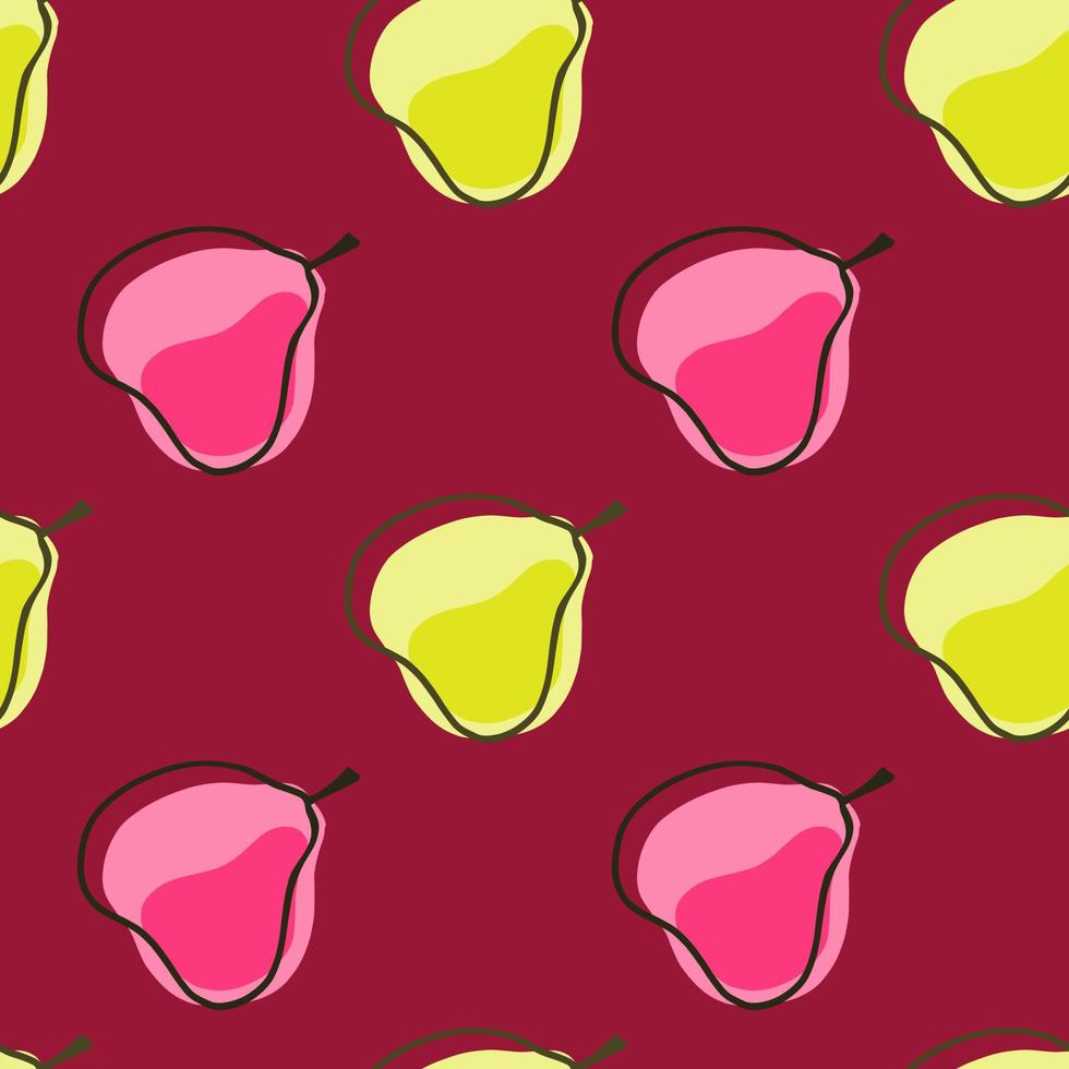 Bright seamless pattern with yellow and pink simple pear silhouettes print. Summer food backdrop. vector