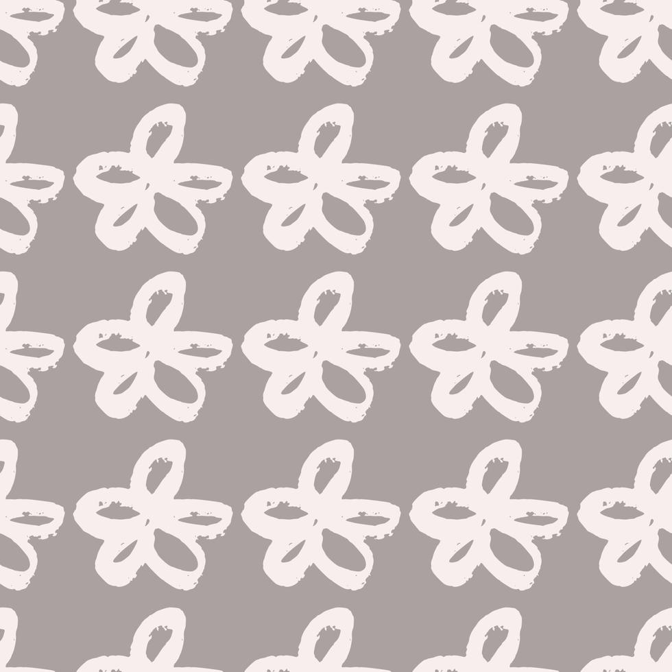 Seamless botanic pattern with white hand drawn daisy flowers. Grey background. Stylized artwork. vector