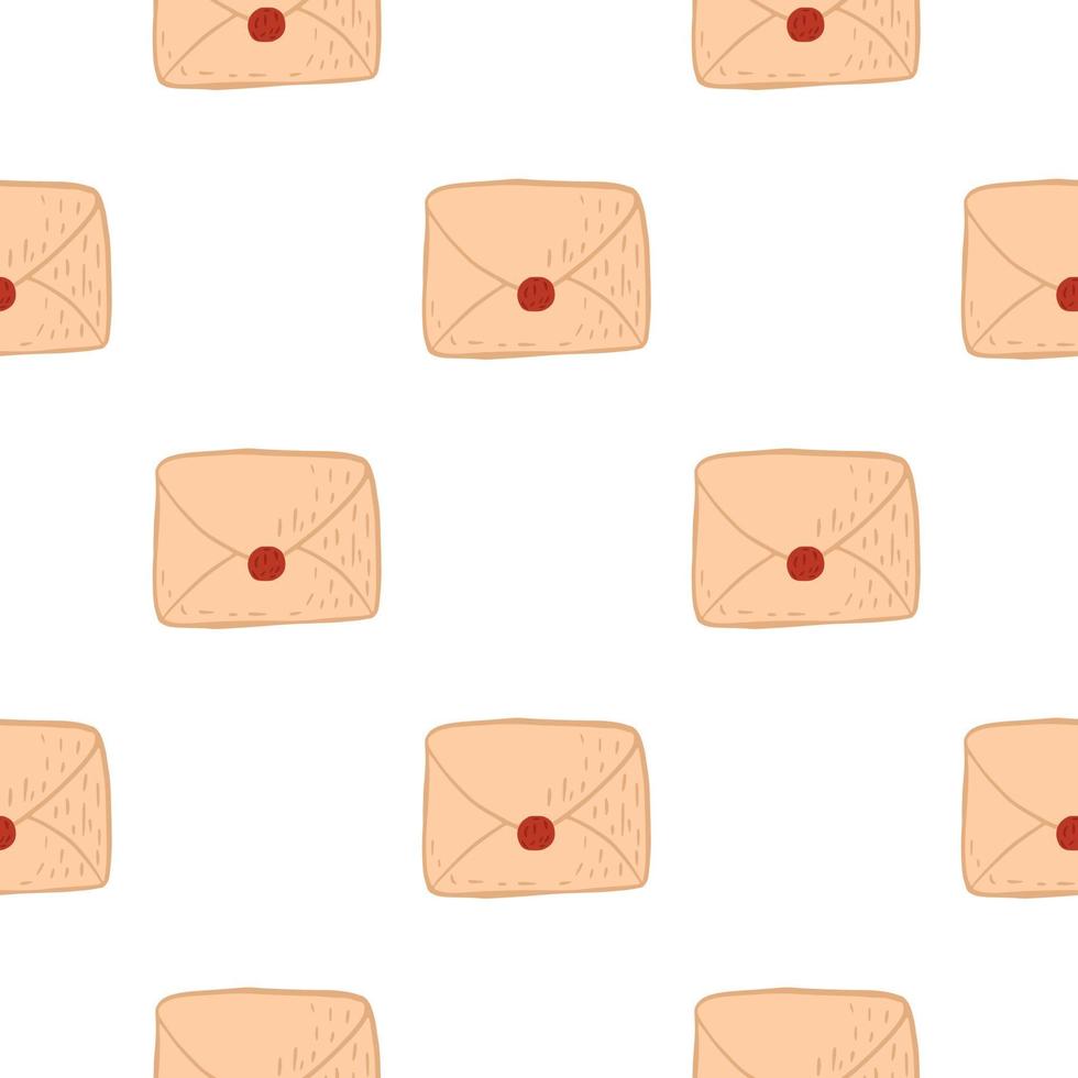 Isolated seamless pattern with light orange postal letters ornament. White background. vector
