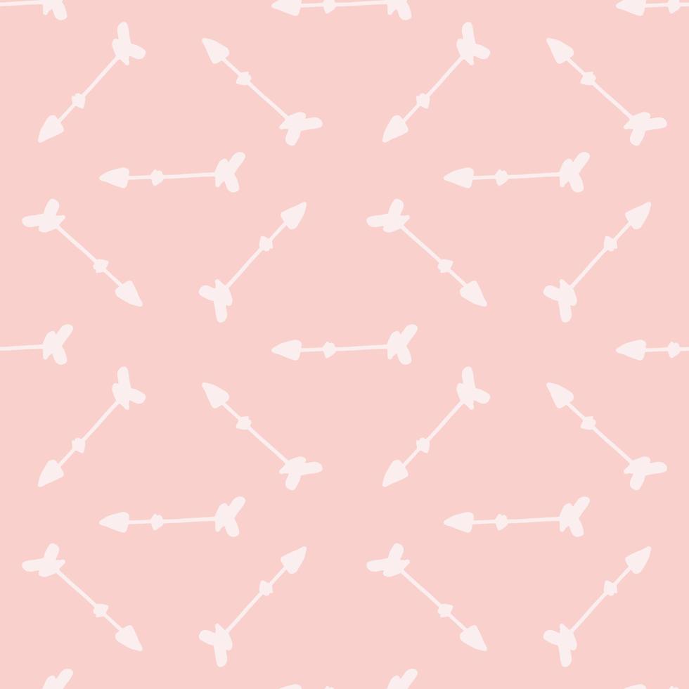 patrón de flechas geométricas sobre fondo rosa. papel tapiz tribal sin costuras en estilo garabato. vector