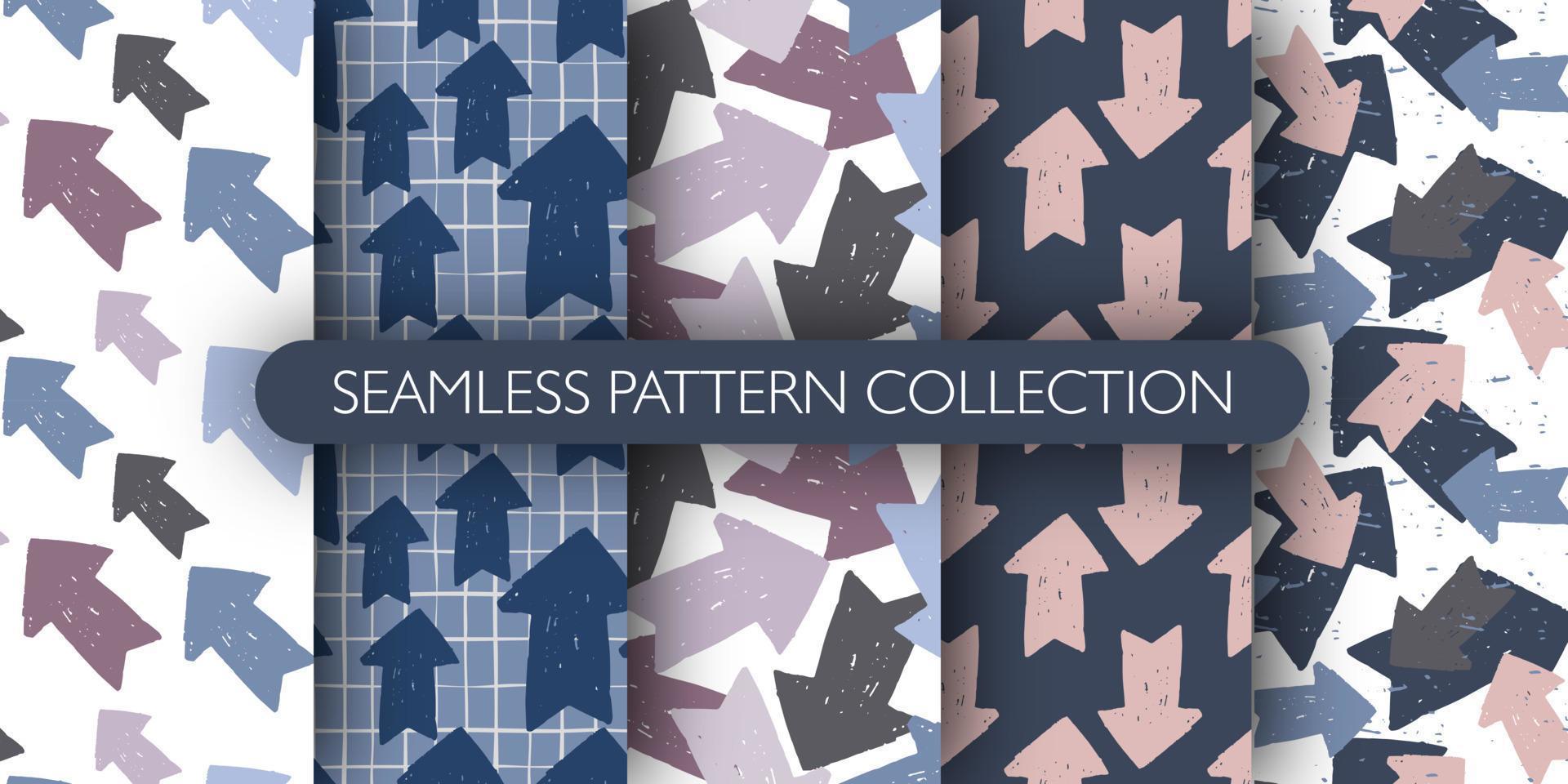 Set of arrow seamless pattern. Collection arrows pattern in sketch style. vector
