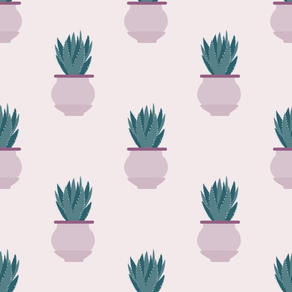 Seamless pattern with cactus in pot on light background. vector