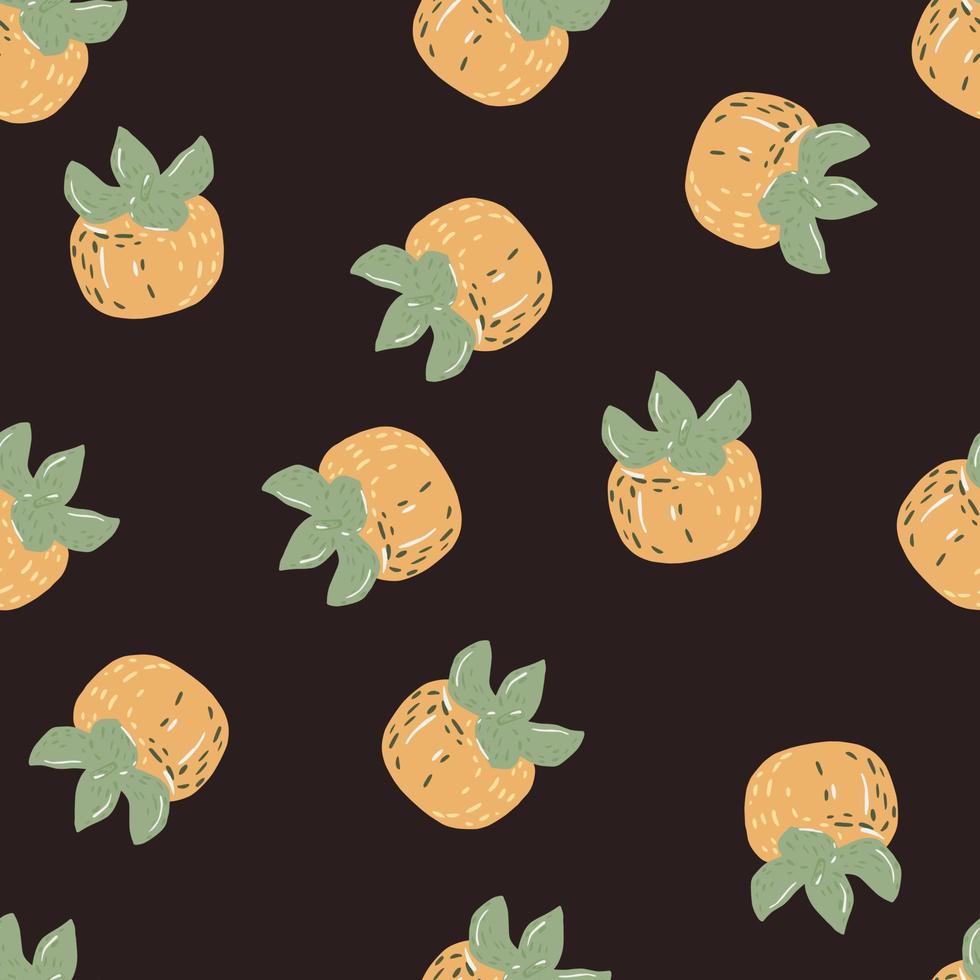 Seamless fall pattern with pale green and orange tones persimmons shapes. Brown background. vector