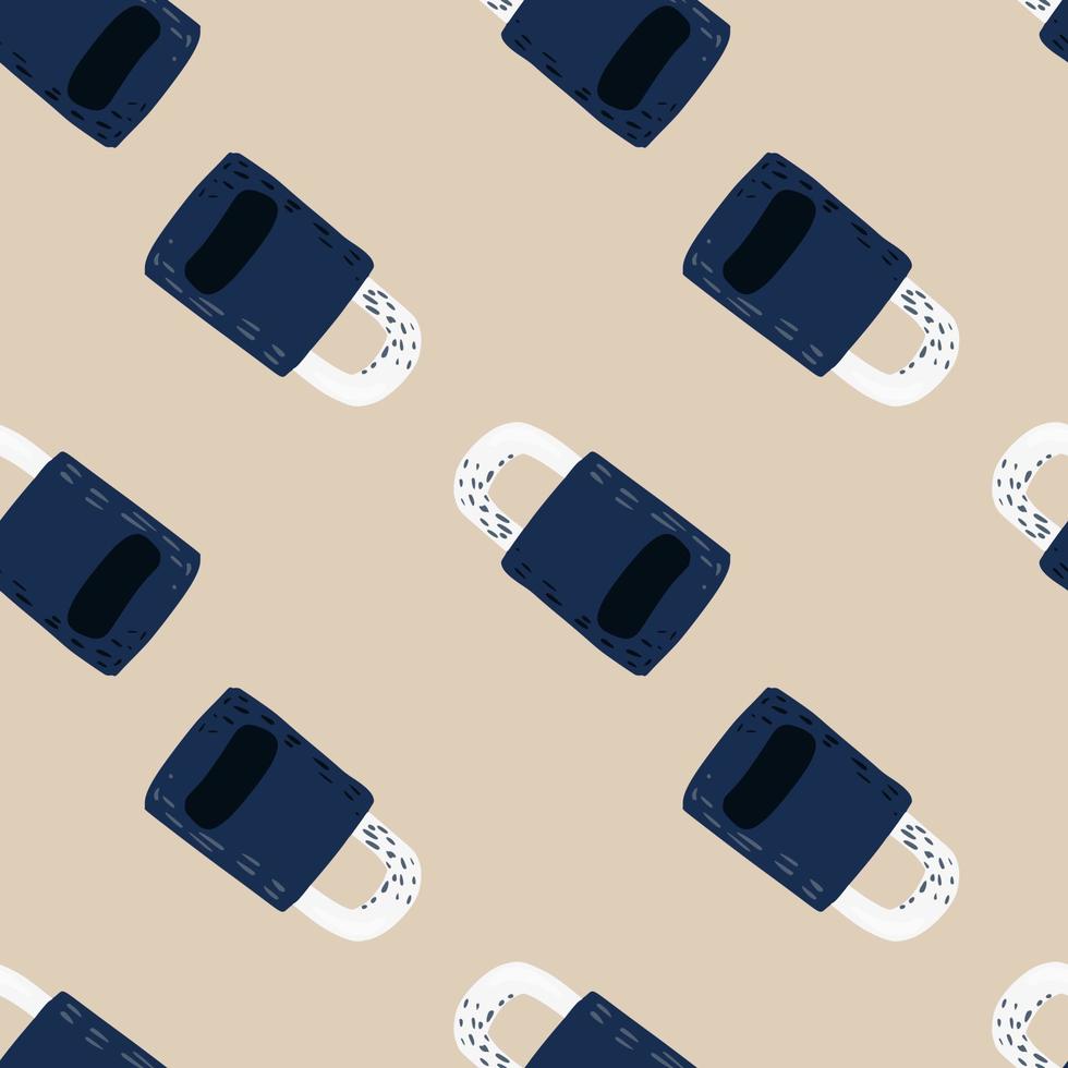 Navy blue lock secret elements seamless pattern. Hand drawn door elements on light beige background. Pastel palette. vector