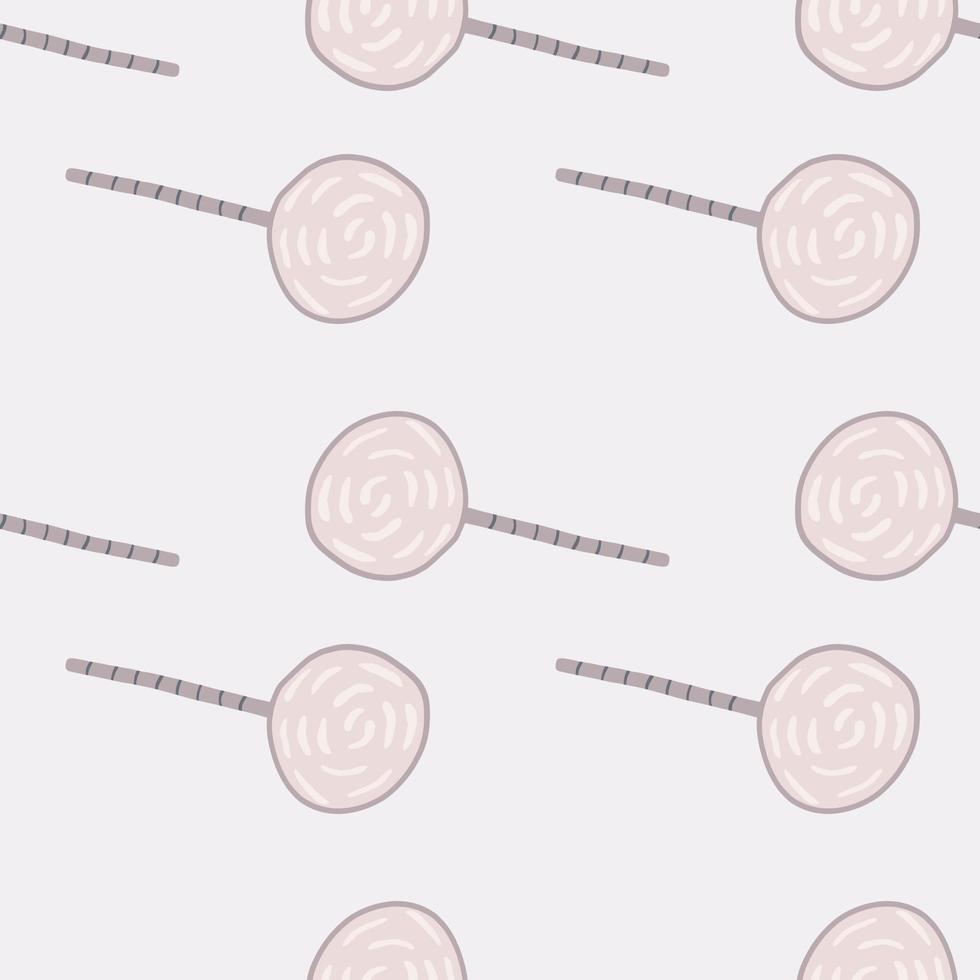 Pale seamless lollipop silhouettes pattern. Candy elements and background on light purple tones. Simple backdrop. vector