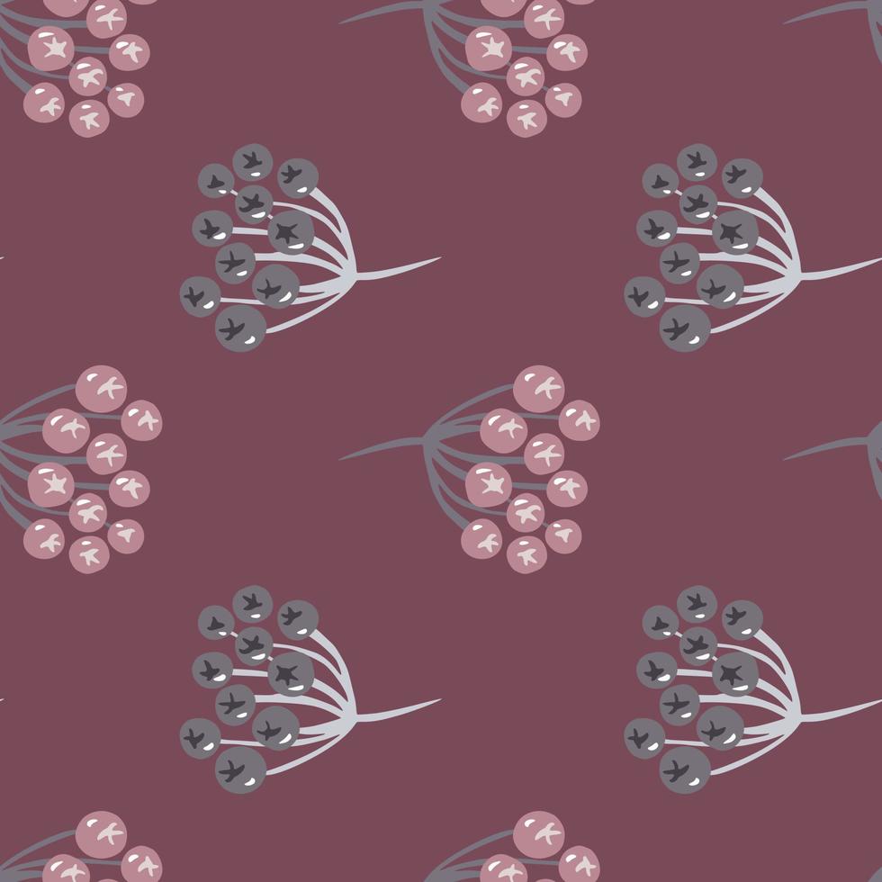 Nature seamless pattern with doodle botanical rowanberry elements. Pastel purple background. vector