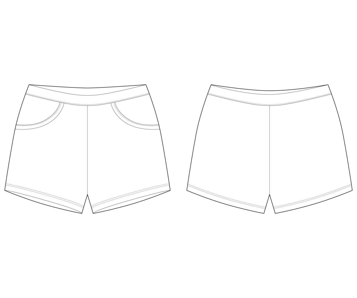 boceto técnico de la plantilla de diseño de pantalones cortos para dormir. shorts cortos elásticos. vector