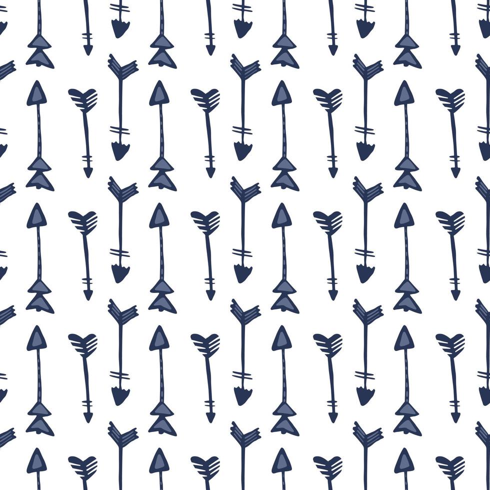 Hand drawn arrows seamless pattern isolated on white background. Tribal endless wallpaper in doodle style vector