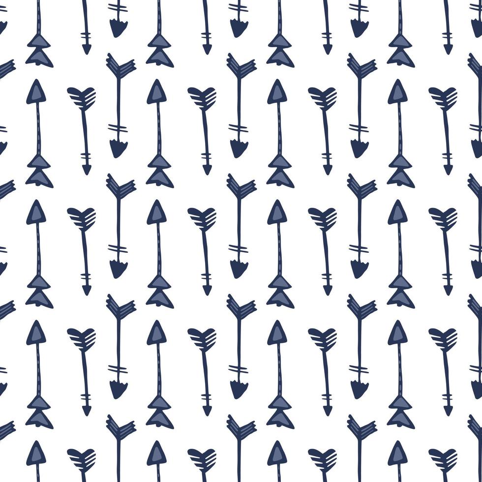 Hand drawn arrows seamless pattern isolated on white background. Tribal endless wallpaper in doodle style vector