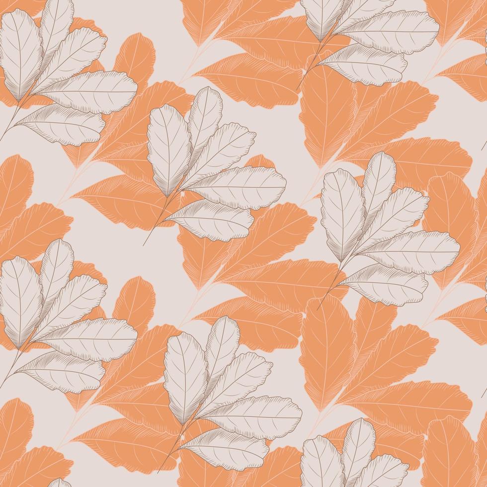 Vintage autumn leaf seamless pattern on light background. Tree leaves backdrop. Autumn floral wallpaper. vector