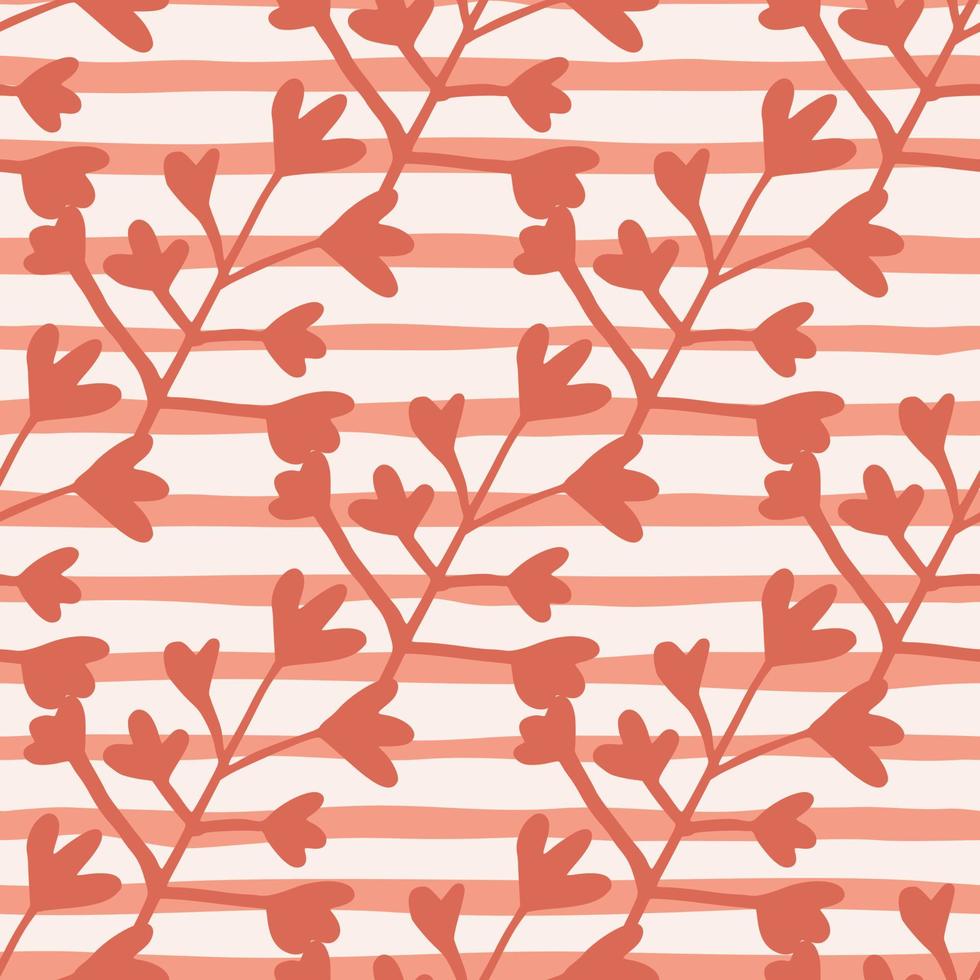 Seamless botanic pattern with coral floral silhouettes. White background with lines. Simple design. vector