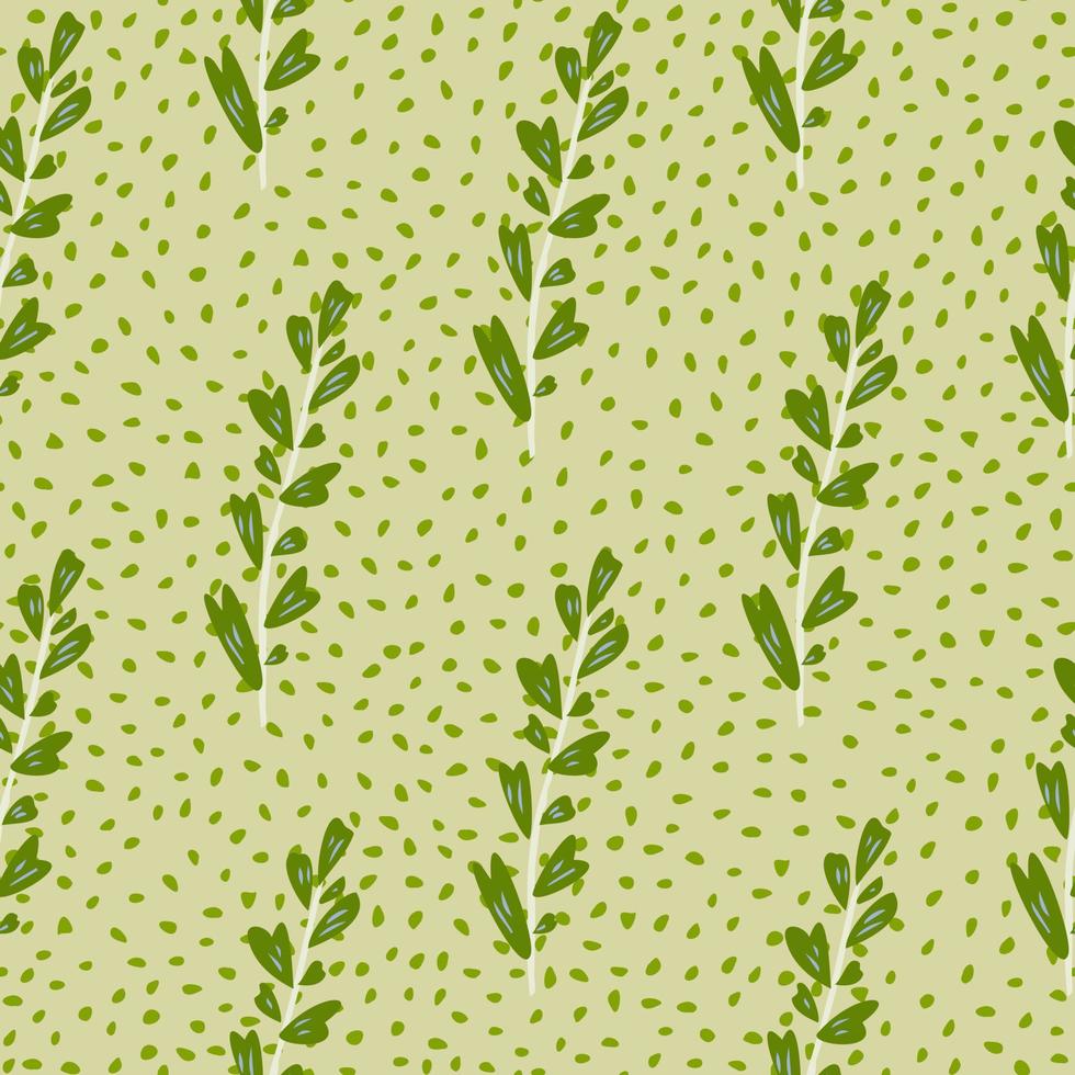 Green leaf branch seamless pattern on dots background. Vintage floral wallpaper. Design for fabric, textile print, wrapping, kitchen textile. vector