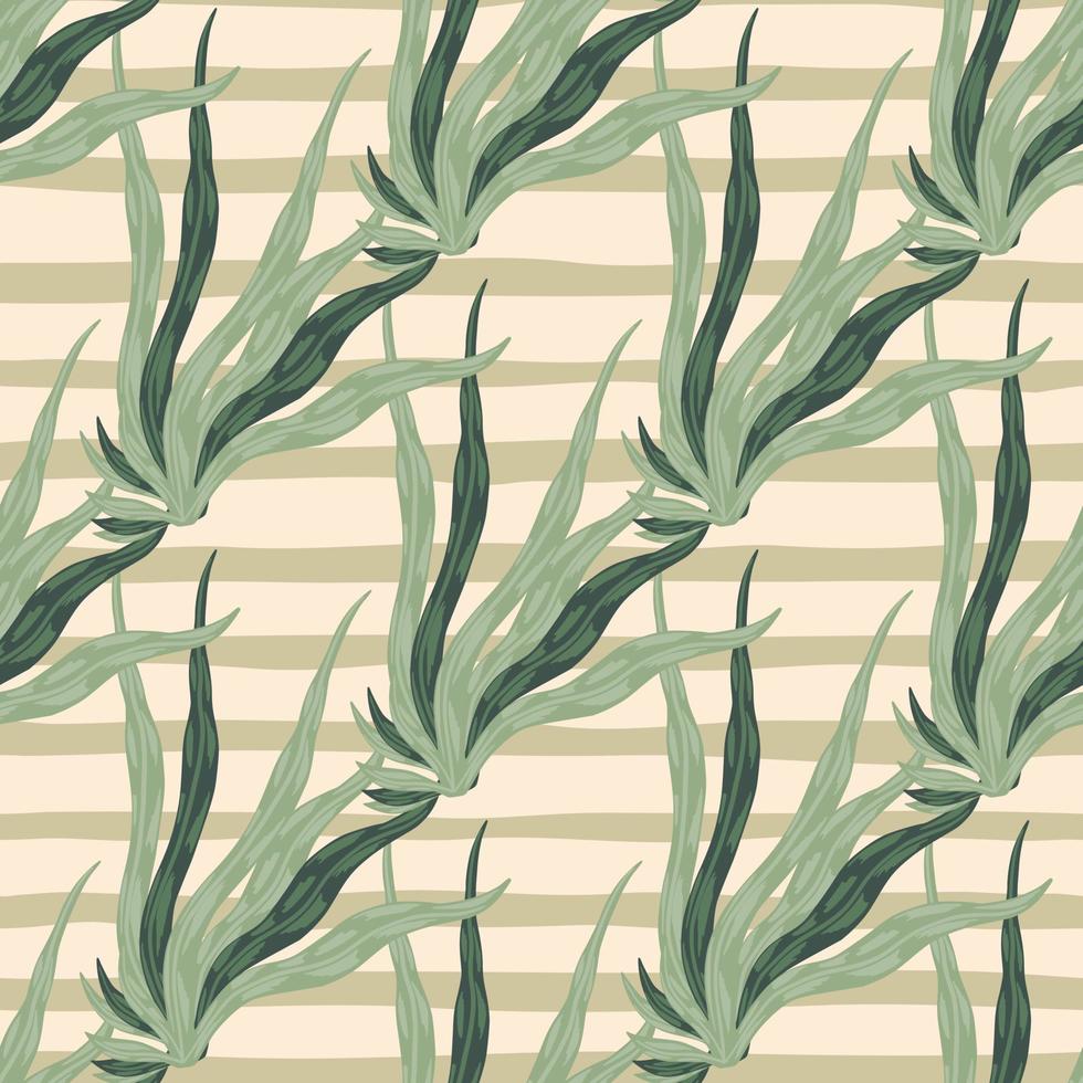 Light green seaweed seamless pattern. Beige stripped background. Botanic aqua backdrop. vector