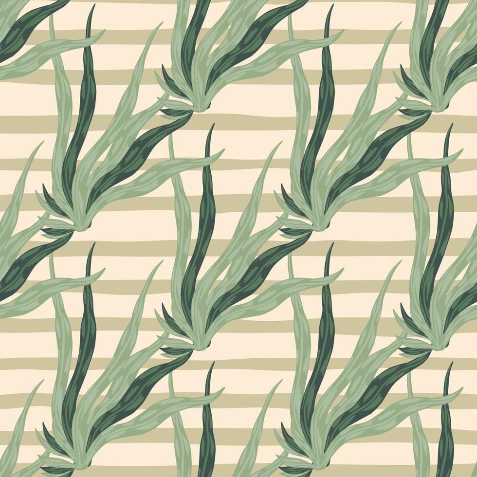 Light green seaweed seamless pattern. Beige stripped background. Botanic aqua backdrop. vector