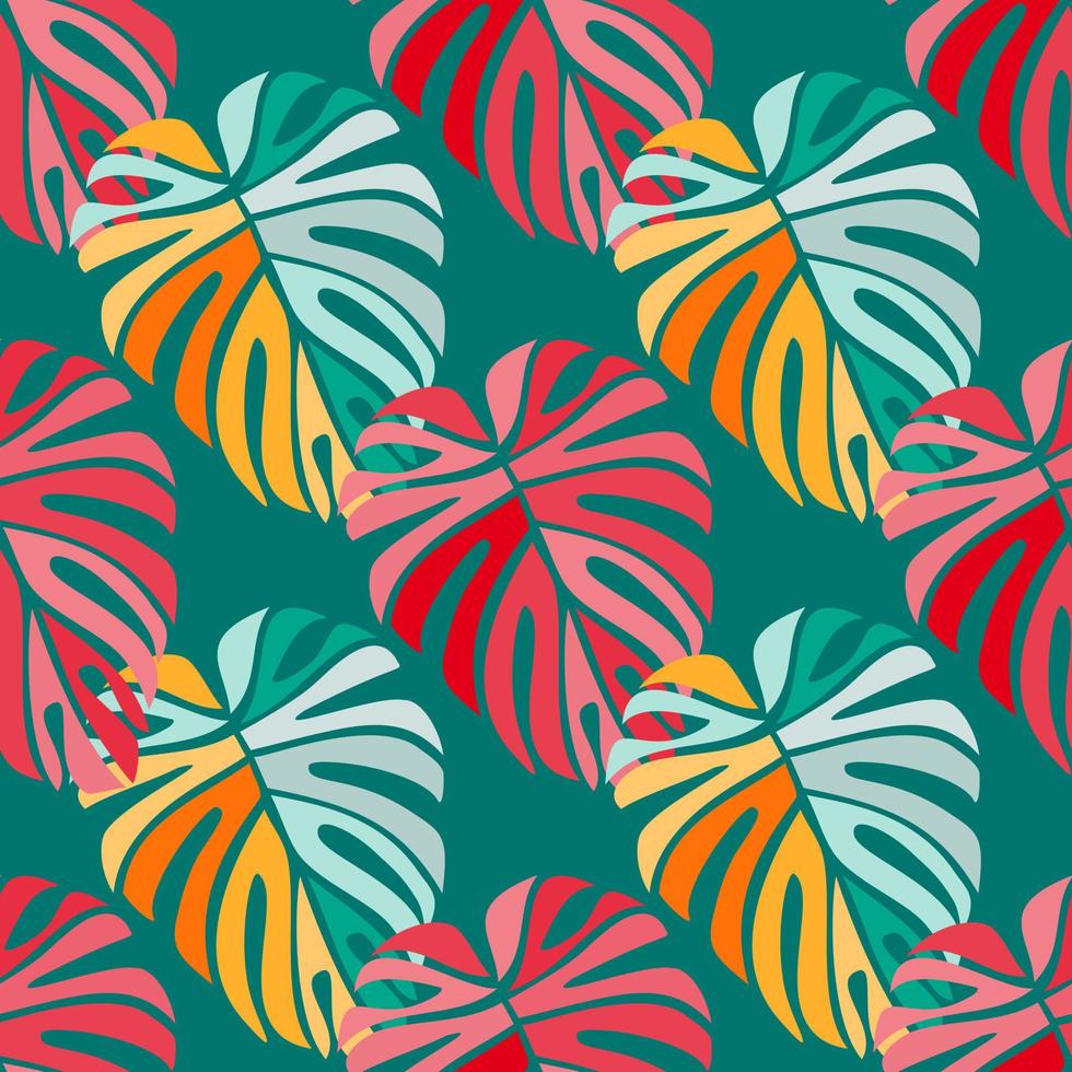 Tropical leaves seamless pattern. Monstera leaf background. Modern exotic jungle plants endless wallpaper. vector
