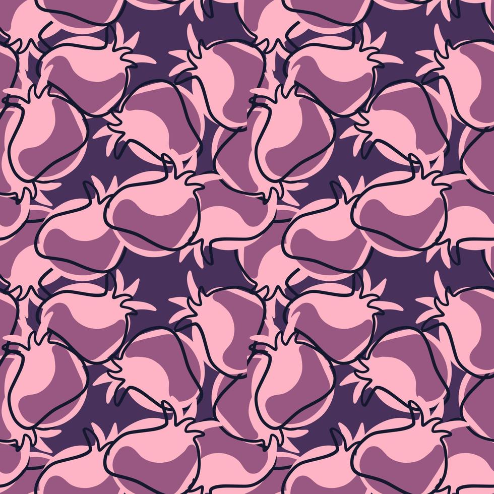 elementos de granada abstractos contorneados de color púrpura aleatorio sin costuras. ornamento de frutas de alimentos vitamínicos. vector