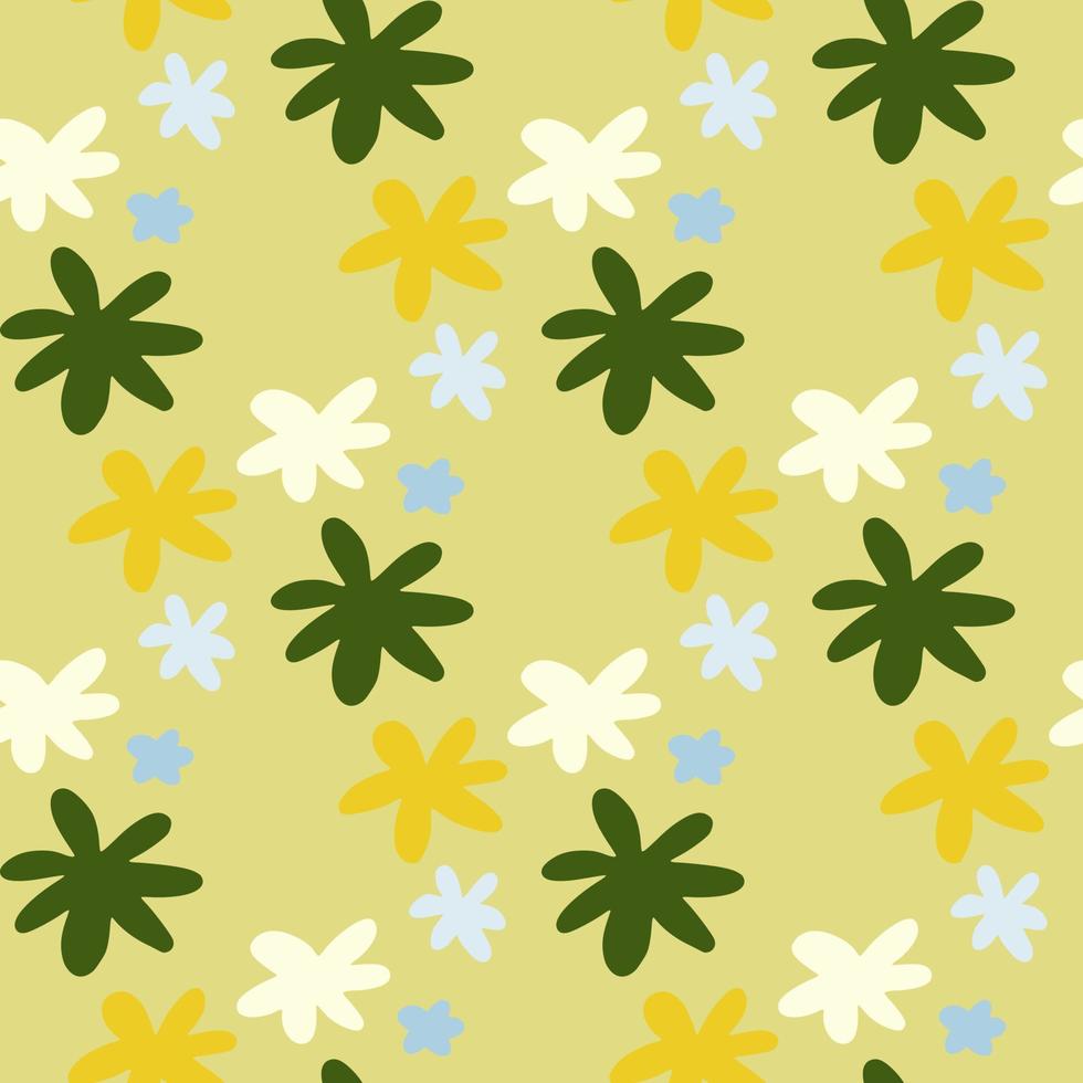 Summer seamless pattern with daisy flowers. Sunny design in yellow,blue,white and green colors. Simple backdrop. vector