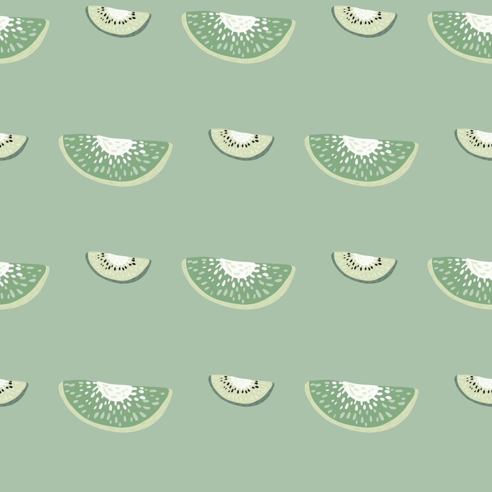 Pale minimalistic fruit seamless pattern with hand drawn kiwi slices. Organic food backdrop. vector