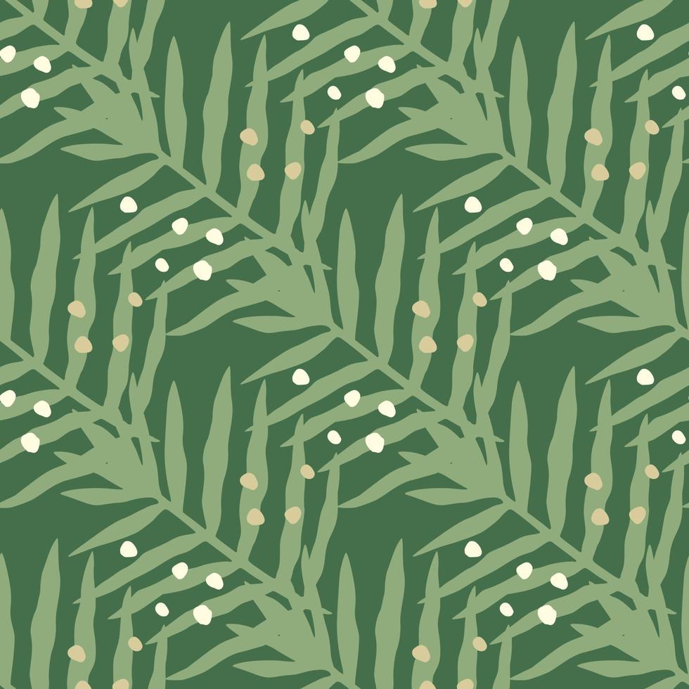 Geometric tropical fern leaves seamless pattern on green background. Botanical wallpaper. vector