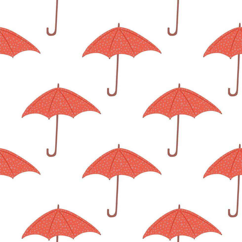 Seamless isolated pattern with doodle umbrella simple silhouettes. Red accessory on white background. Simple season print. vector