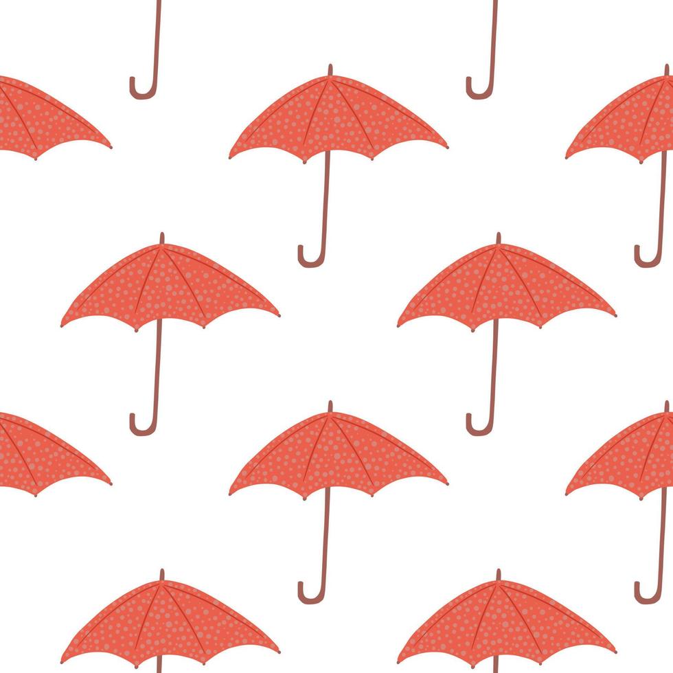 Seamless isolated pattern with doodle umbrella simple silhouettes. Red accessory on white background. Simple season print. vector