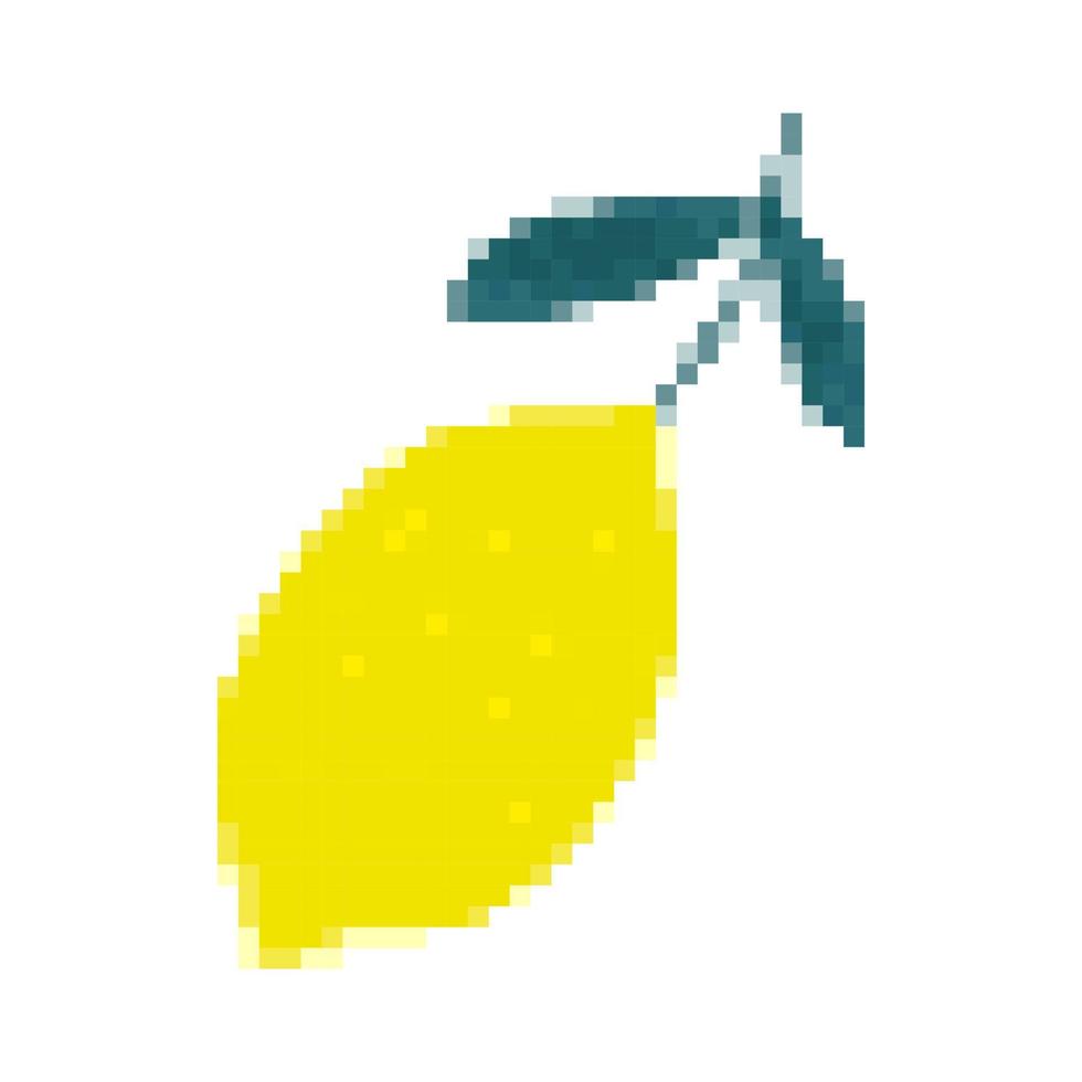 Lemon icon in pixel art style. Citrus fruit symbol. Retro 8 bit sign. vector