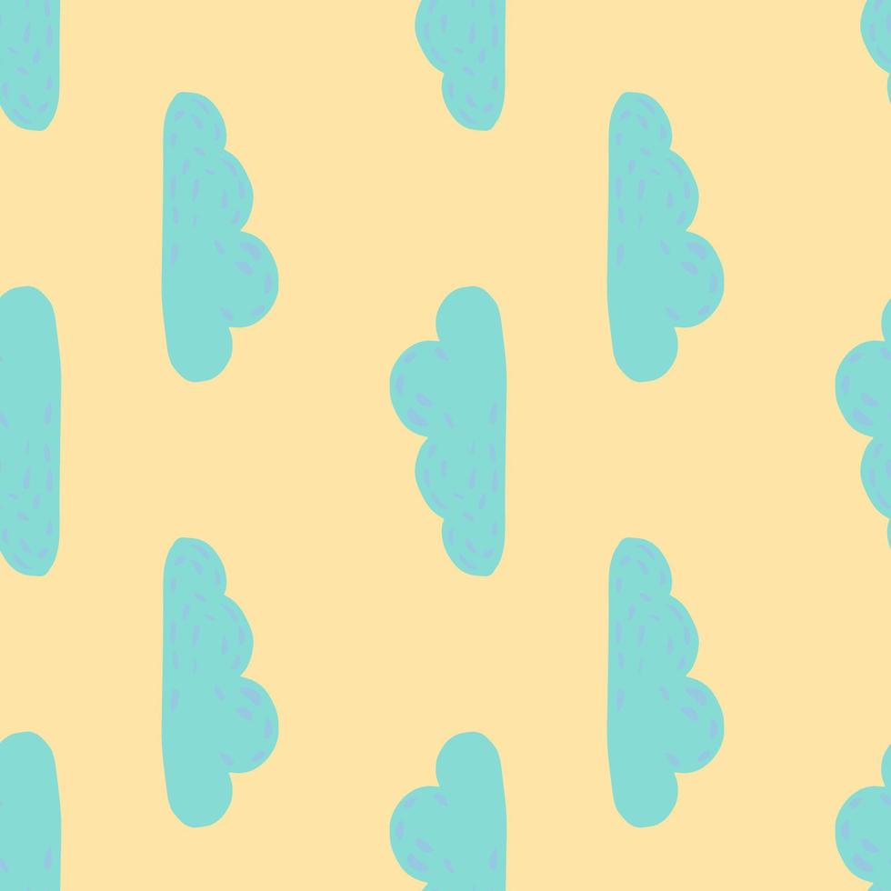 Pastel minimalistic seamless pattern with blue cartoon clouds. Orange light background. vector